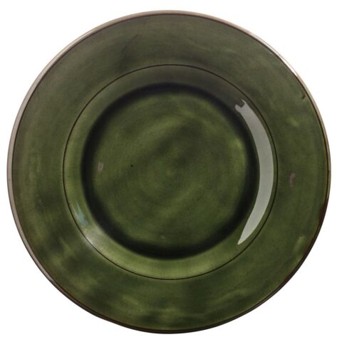 assiette plate verte ceramique poterie barbotine