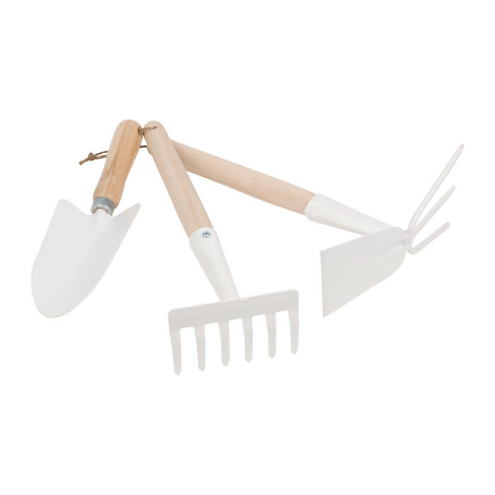 outils de jardin blanc et bois pelle pioche rateau redecker