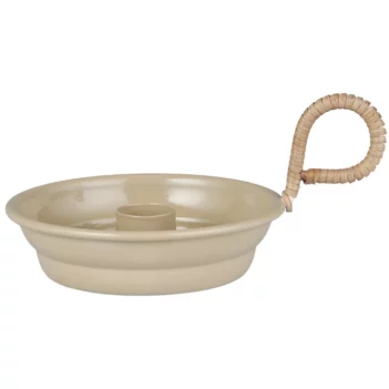 bougeoir en métal beige avec poignée en bambou ib laursen